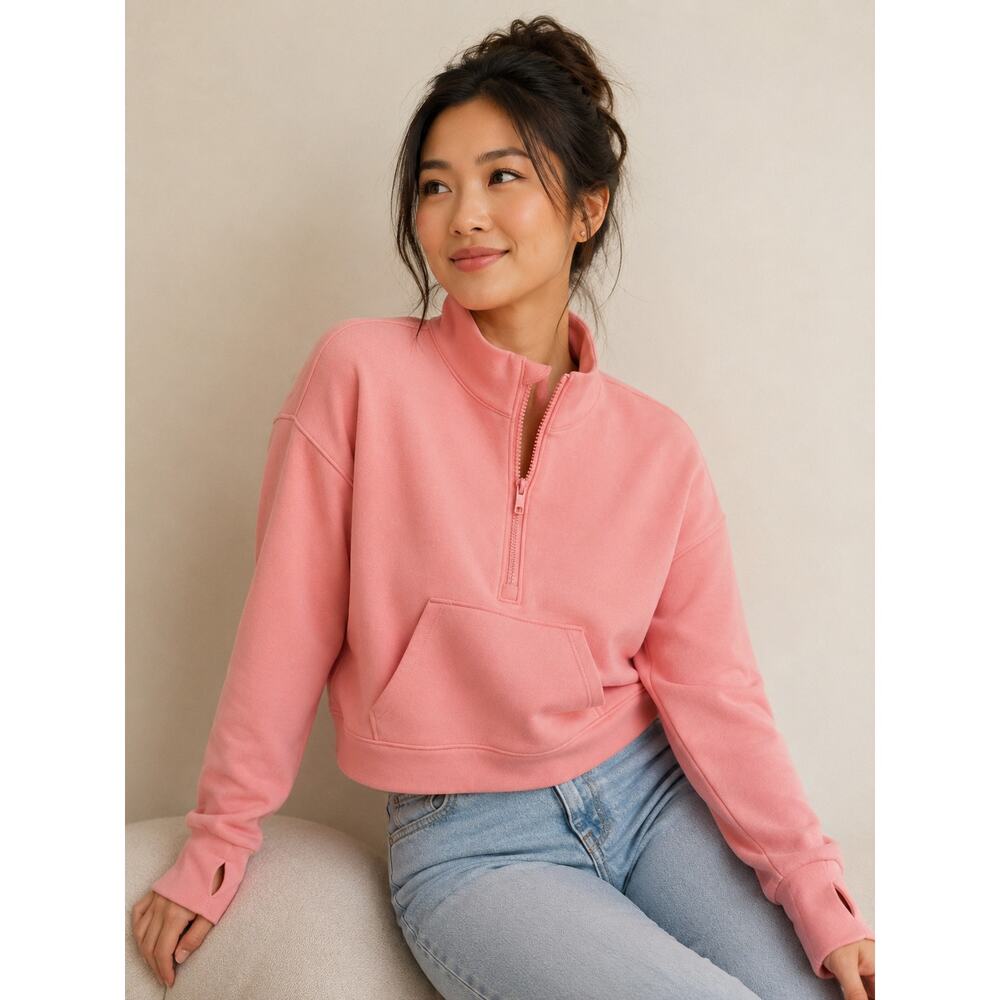 LR2200All in Motion Women’s Cropped Sweatshirt Pink Quarter Zip Pullover Size L